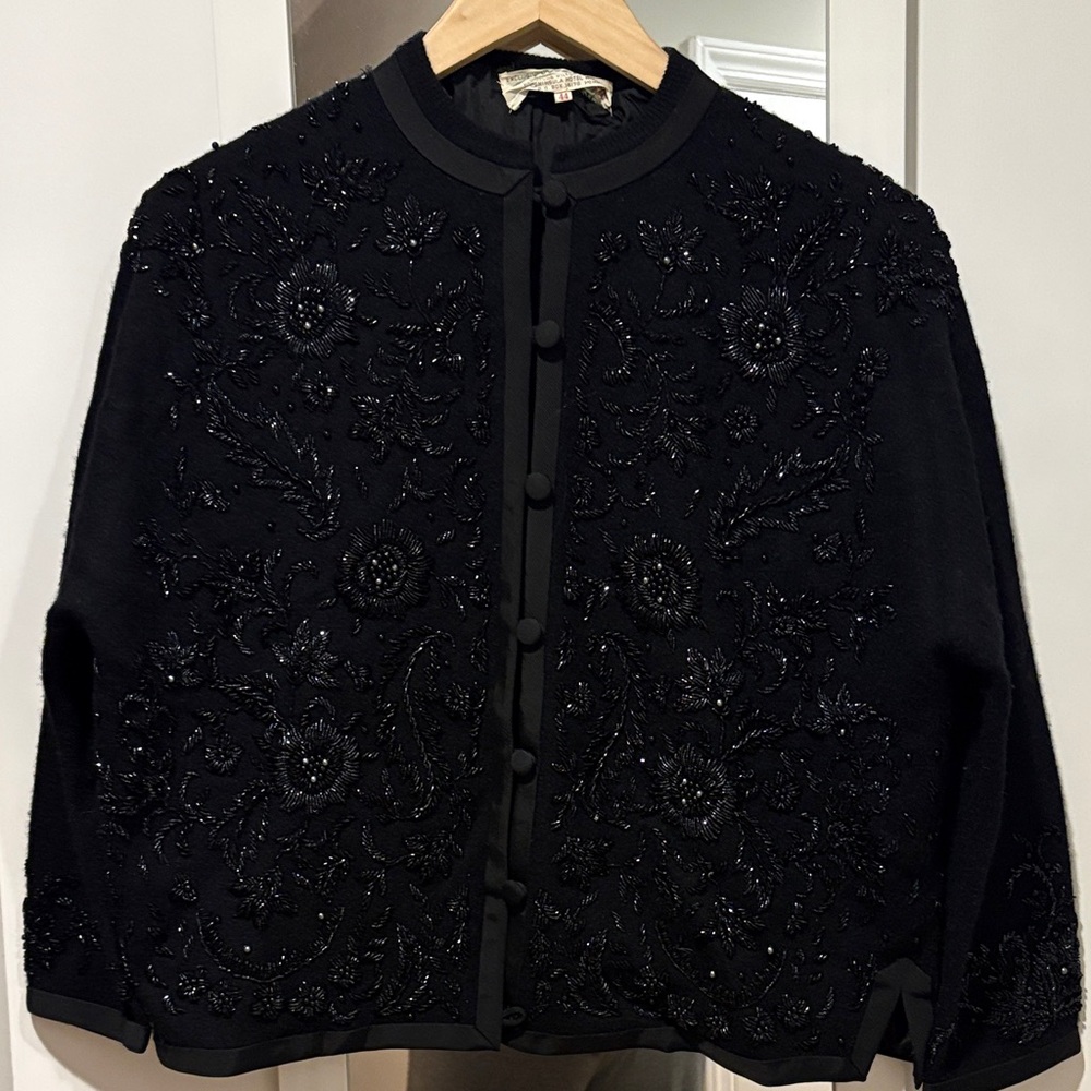 Beautiful Wool / cashmere Embellished Black Beaded Cardigan from Hong Kong